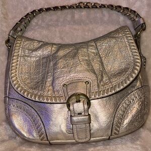 Rare Coach Metallic Whipstitch Leather Convertible Shoulder Bag in Platinum GUC